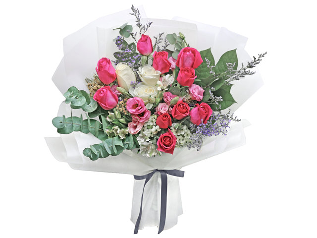 HK Flower Shop France Style Hot Pink Rose Florist Gift