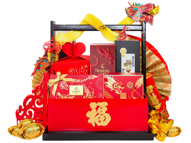 CNY Gift Hamper - Auspicious Dragon Adds Blessings- Gourmet Chinese New Year Gift Baskets 0111B2 - CH20111B2 Photo