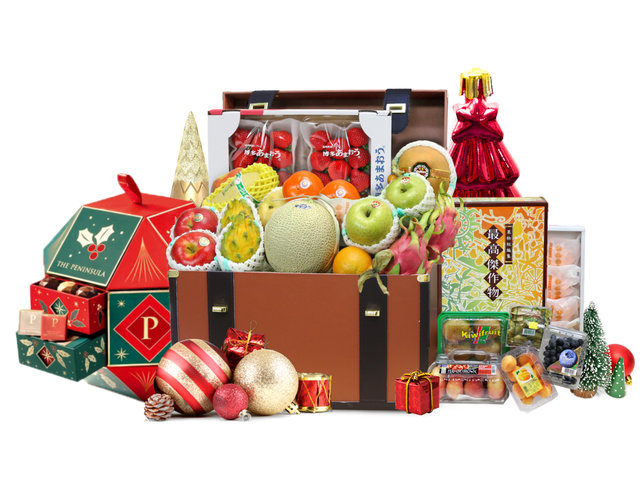 Christmas Gift Hamper - Christmas Luxury Fresh Fruit Baskets with The Peninsula Festive Gift Box A22 - XH1201A4 Photo