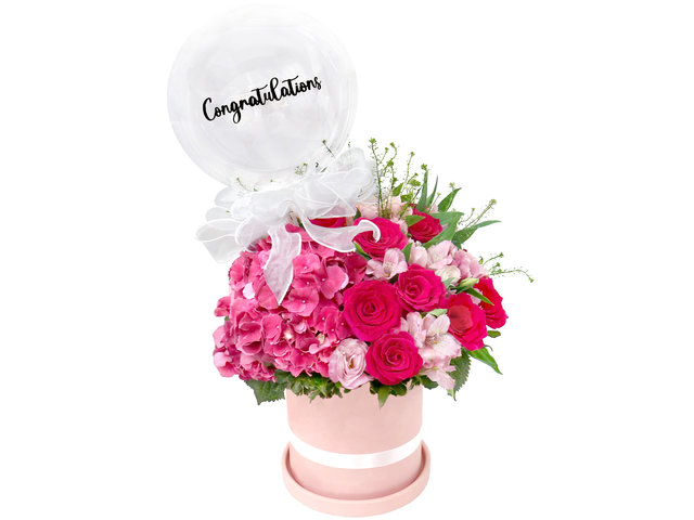 Florist Flower Arrangement - Pink Day Grand Opening Flower Basket With Balloon BF04 - FOB0609A2 Photo