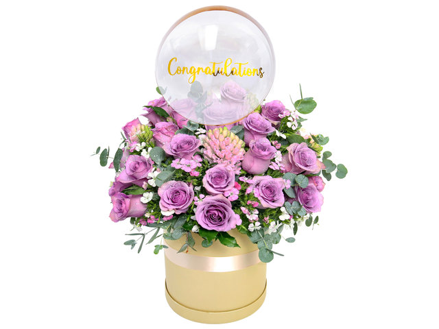 Florist Flower Arrangement - Purple Roses Grand Opening Flower Basket With Balloon BF03 - FOB0609A1 Photo