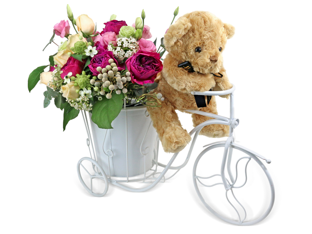 Florist Flower Arrangement - The Bicycle & Harrods Bear Jacob Bear AB12 - L76605664 Photo