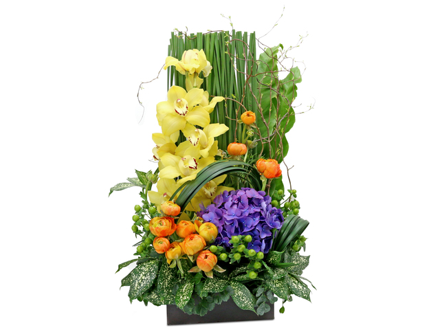 Florist Flower Arrangement - yellow Cymbidium vase A20 - L76605276 Photo
