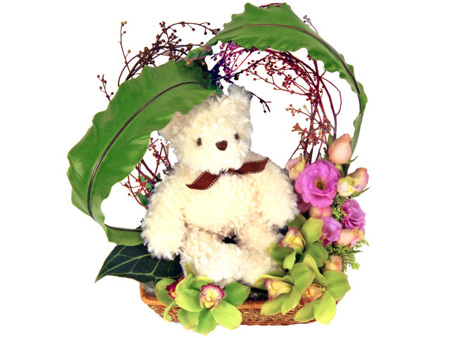 Florist Flower Bouquet - Teddy Basket / Brithday Gift - P5921 Photo