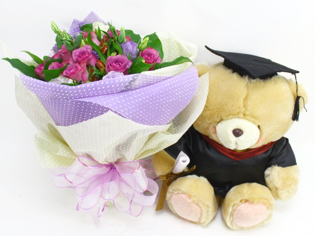 Florist Gift Set - Roses Graduation Flower Teddy Combo - L07570 Photo