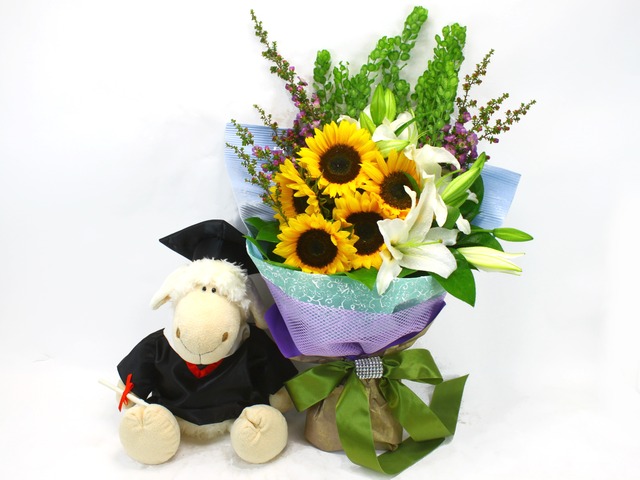 Florist Gift Set - Sun Graduation Flower Bouquet Sheep doll - L19858 Photo