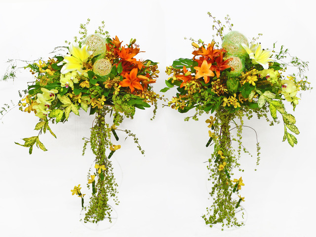 Flower Basket Stand - Double Congrats flower basket 1 - L17138