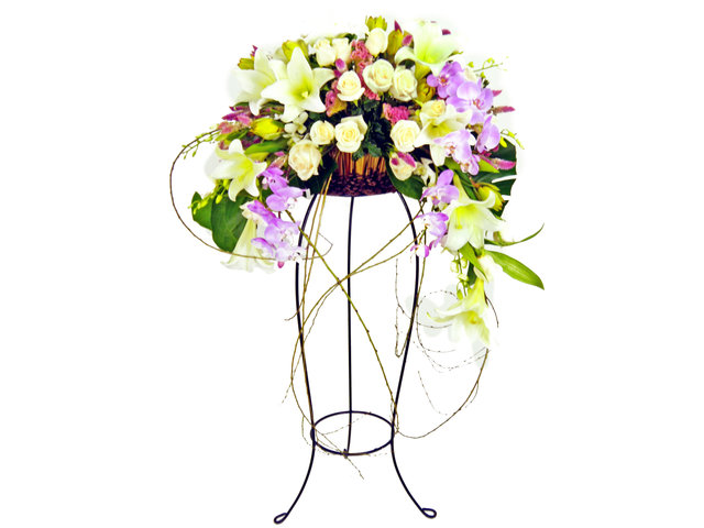 Flower Basket Stand - Purple Blessings flower basket - P2651 Photo