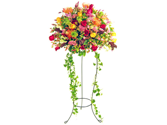 Flower Basket Stand - Rainbow Spray flower basket - P2552 Photo