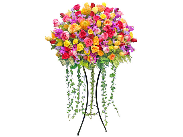 Flower Basket Stand - Showers of Delight Flower Basket - P6237 Photo