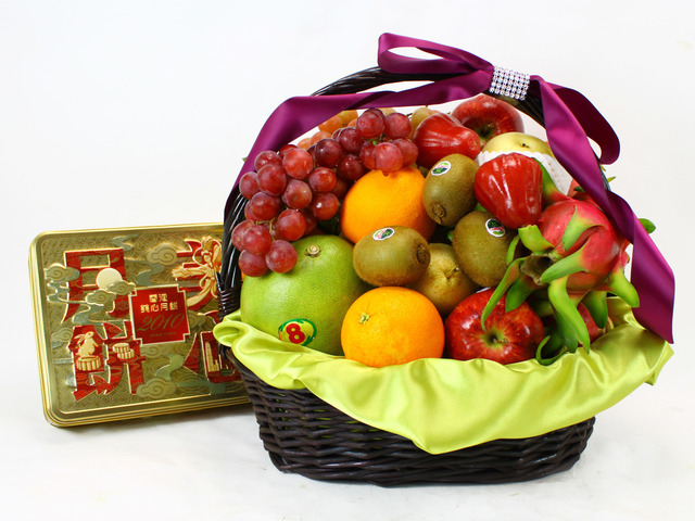 Mid-Autumn Gift Hamper - (11) Mid-Autumn Maxim Moon Cake Fruit Gift Basket - L11440 Photo