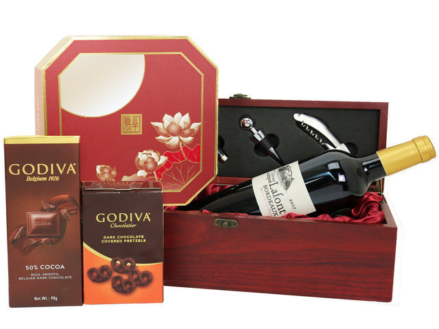 Mid-Autumn Gift Hamper - Mid Autumn Peninsula Moon Cake With Fancy Chocolate And Wine Box Gift Set FH101 - L139399 Photo