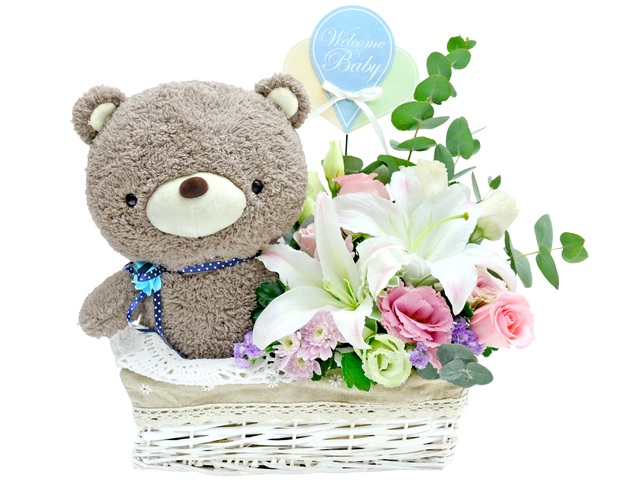 New Born Baby Gift - New Born Baby Flower Gift Basket - L36668822 Photo