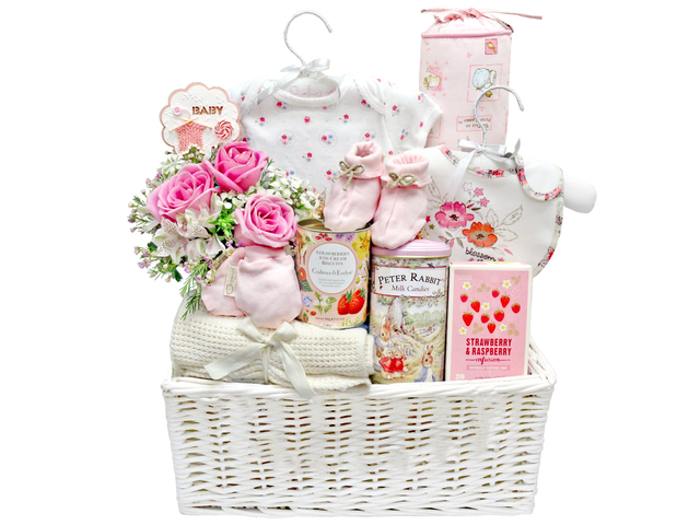 New Born Baby Gift - New Born Baby Gift Hamper with Little Flower Basket Z12 - L36668666 Photo