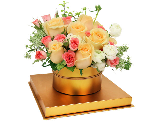 Order Flowers in Box - Elegant Champagne Roses Flower Box - BX0513A5 Photo
