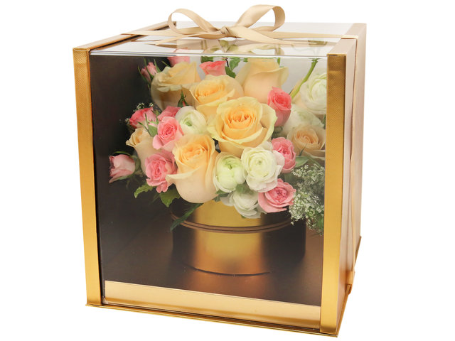Order Flowers in Box - Elegant Champagne Roses Flower Box - BX0513A5 Photo