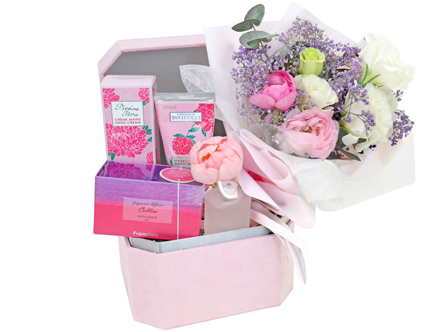 Order Flowers in Box - Valentine L'occitane Skin Care with Flower - VB20119A3 Photo