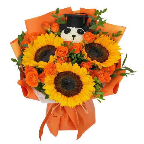 VIP - Panda Sunflower Graduation Bouquet FGB09 - VE0704C9 Photo