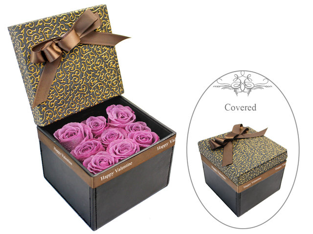 Valentines Day Flower n Gift - Valentine's box - 9 purple roses - L178612A Photo