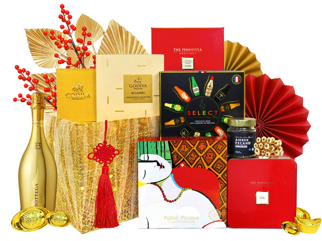 CNY Gift Hamper - CNY Deluxe Gold Wine And Food Hamper 0102A4 - CH20102A4 Photo