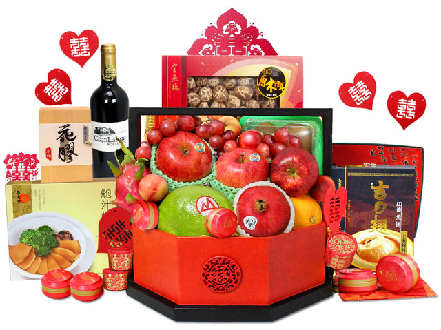 Chinese Bridal Basket - Chinese Style Dried Seafood & Fruit Gift Basket T29 - L36510316b Photo