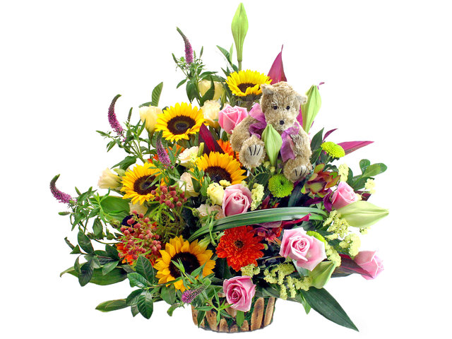 Florist Flower Arrangement - Cute Desktop Flower w/ Teddy - L66642 Photo