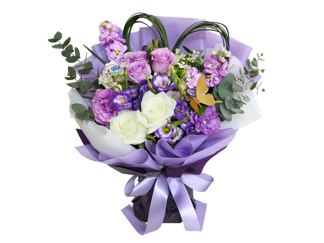 Florist Flower Bouquet - Mother's Day Gifts Purple Roses Flower Bouquet EMW04 - VEMW0127A4 Photo