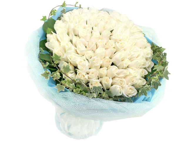 Florist Flower Bouquet - Snow White (99 Rose Bouquet) - L06832 Photo