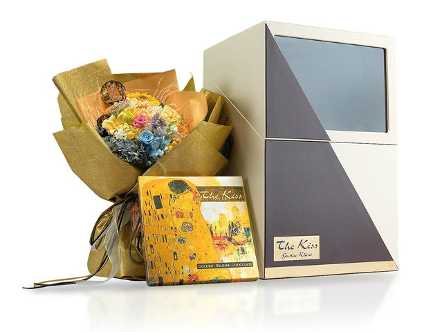 Florist Flower Bouquet - THE KISS · Bouquet & Gold Foil Chocolate Gift Box -THEKISS02 - THEKISS02 Photo