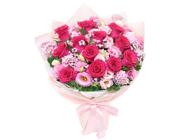 Florist Flower Bouquet - Valentine's Hot Pink Rose Bouquet - BV2S0808A1 Photo