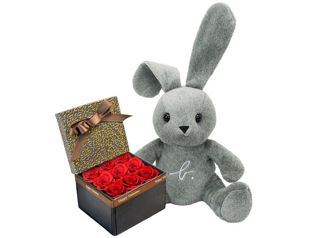 Florist Gift Set - Agnes b Lapin Plush with Valentine's Red Rose Box A11 - VAB0206B1 Photo