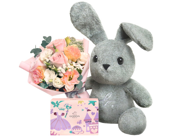 Florist Gift Set - Valentine's Day Agnes b Lapin Plush With Flower Bouquet A12 - VAB0206A9 Photo