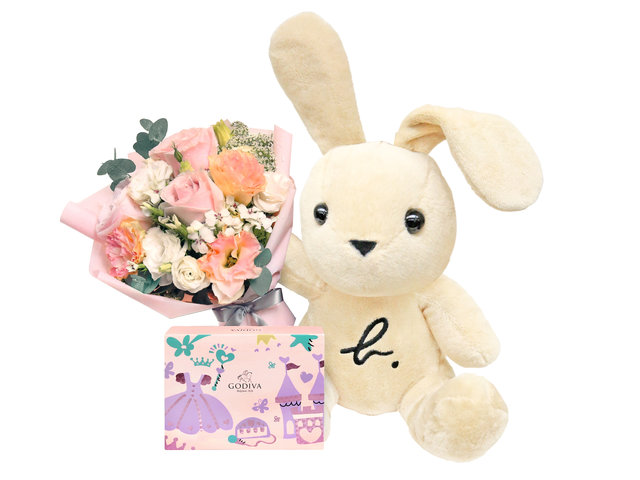 Florist Gift Set - Valentine's Day Agnes b Lapin Plush With Flower Bouquet A12 - VAB0206A9 Photo
