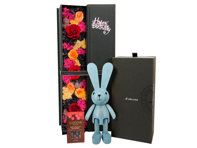 Florist Gift Set - agnès b. Wooden Rabbit With Preserved Flower Birthday Gift Set AB02 - BFAH0609A4 Photo