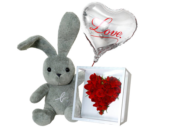 Florist Gift Set - agnès b.Lapin Plush with Valentine's Red Roses Box And Balloon A9 - VB20125A2 Photo