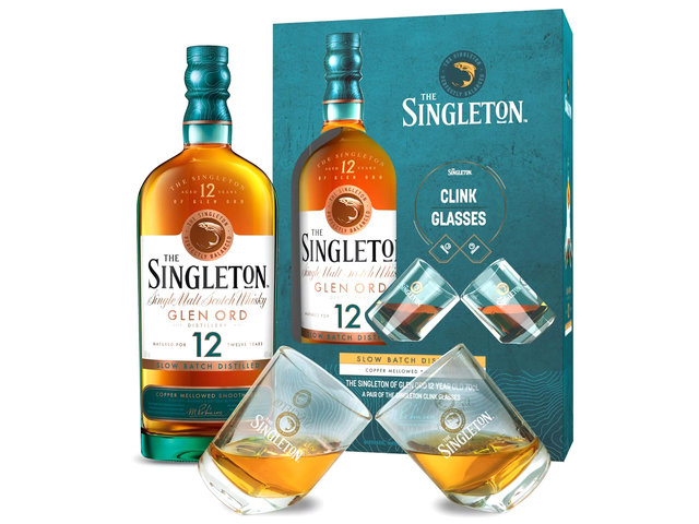 Florist Gift - Singleton of Glen Ord 12 Years Old Single Malt Scotch Whisky with Clink Glasses Gift Set - OL1115A12 Photo