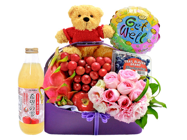 Fruit Basket - Recovery Fruit Gift Hamper With Balloon And Flower 2 - L16444 Photo