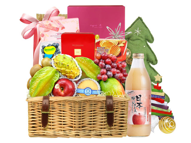 Fruit Basket - Wine Food Gift Hamper With Fruit C32M - XF21108A1 Photo