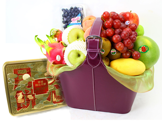 Mid-Autumn Gift Hamper - (7) Mid-Autumn Maxim Moon Cake Fruit Tall Gift Leather - L11451 Photo