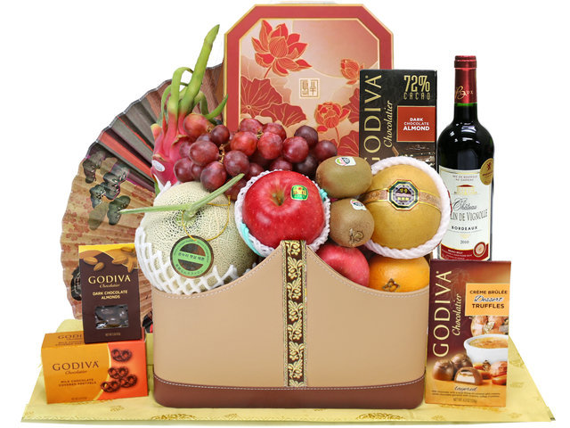 Mid-Autumn Gift Hamper - Godiva Mid autumn moon cake fruit basket M41 - L76607524 Photo