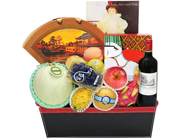 Mid-Autumn Gift Hamper - Mid Autumn Mandarin Oriental Mooncake With Luxury Wine Fruit Hamper FH150 - M30807A3 Photo
