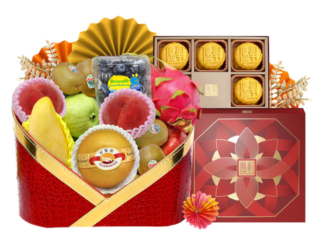 Mid-Autumn Gift Hamper - Mid Autumn Peninsula Moon Cake With Fruits Basket FH214 - L76600717K Photo