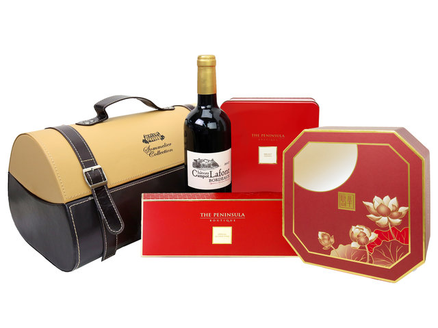 Mid-Autumn Gift Hamper - Mid Autumn Peninsula Moon Cake With Premium Wine Box Gift Set FH135 - M30720A2 Photo