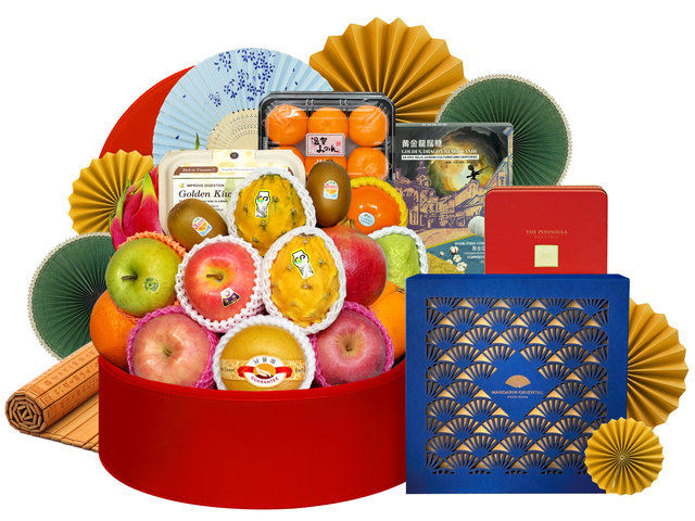 Mid-Autumn Gift Hamper - The Mandarin Oriental Hotel Mini Egg Custard Mooncake Fresh Fruit Gourmet Gift Basket FH292 - M30716A2 Photo