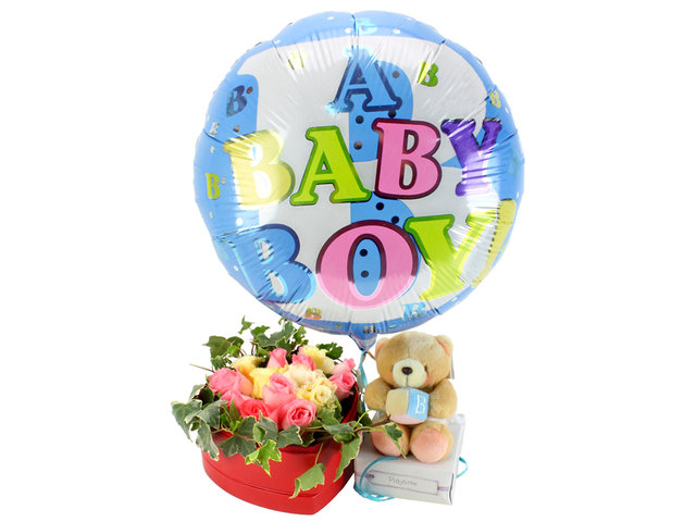 New Born Baby Gift - Roses Flower Box Baby Doll Combo with Balloon - L54613 Photo