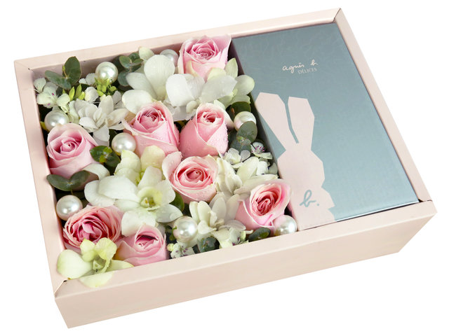 Order Flowers in Box - Agnes B Pink Roses Flower Box - SE0412A2 Photo