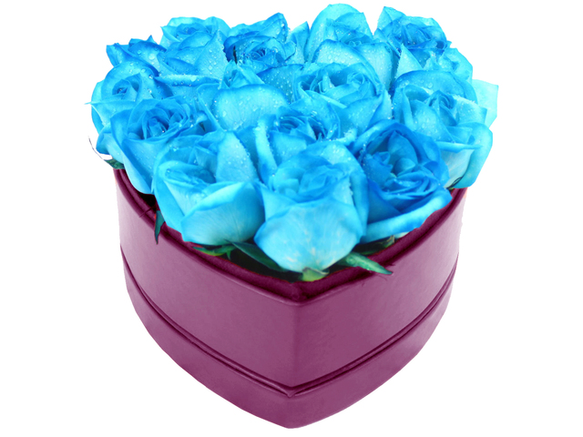 Order Flowers in Box - Blue Roses heart shape box - L33605 Photo
