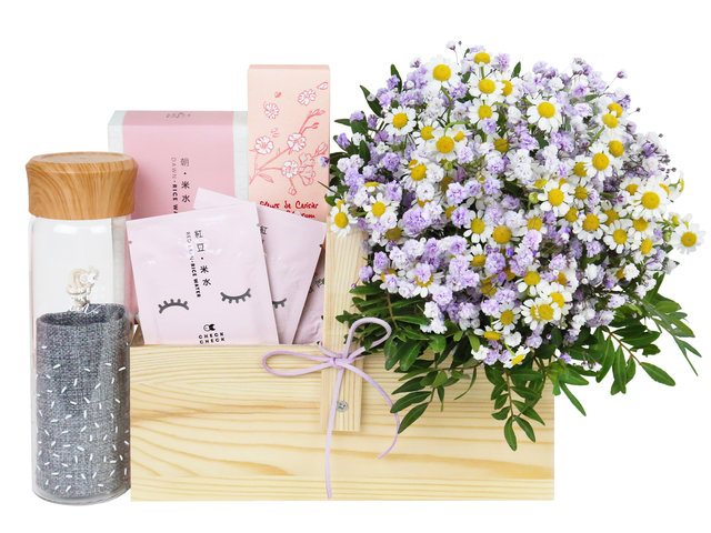Order Flowers in Box - CheckCheckCin healthy gift set with flower basket - SE0325A1 Photo