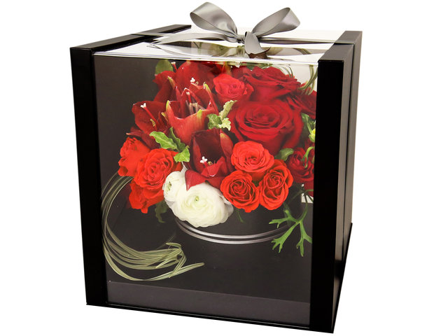 Order Flowers in Box - Deluxe Red Rose Amaryllis Flower Box - BX0513A4 Photo