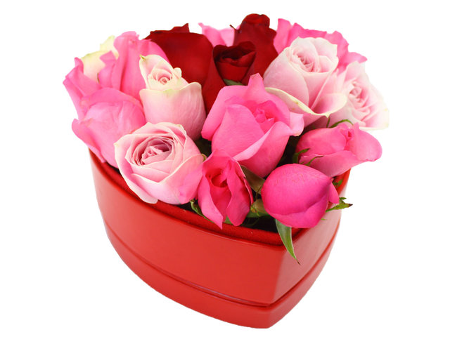 Order Flowers in Box - Multi-color Heart Box Flower - L27147 Photo